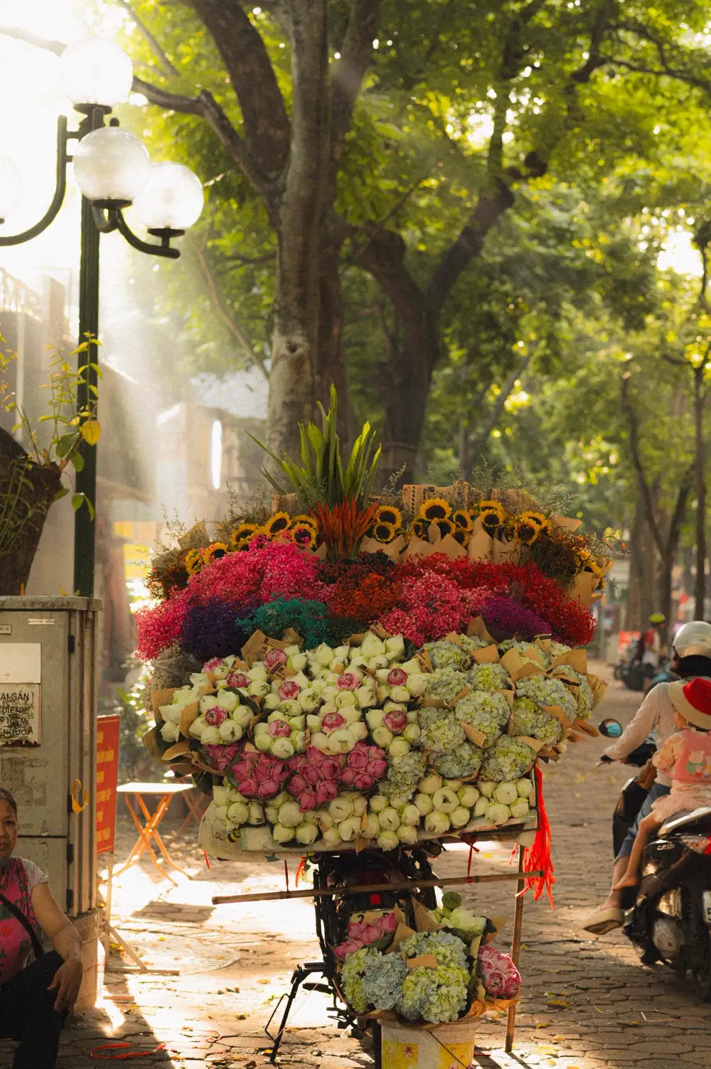 Xe đầy hoa bán lẻ trên phố Hà Nội